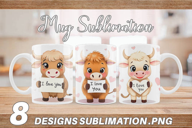 Mug Wrap Valentine Highland Cow Cartoon Sublimation artnoy 