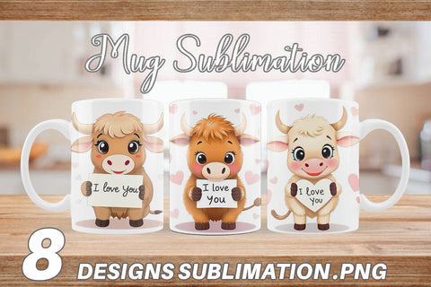 Mug Wrap Valentine Highland Cow Cartoon Sublimation artnoy 