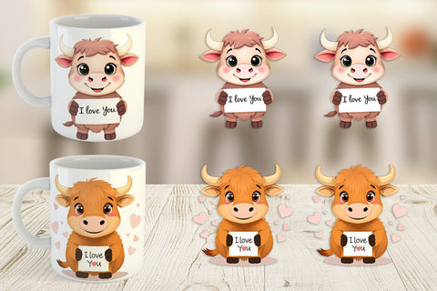 Mug Wrap Valentine Highland Cow Cartoon Sublimation artnoy 