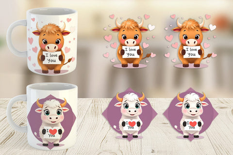 Mug Wrap Valentine Highland Cow Cartoon Sublimation artnoy 