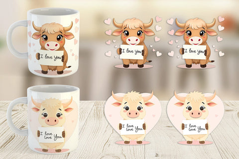 Mug Wrap Valentine Highland Cow Cartoon Sublimation artnoy 