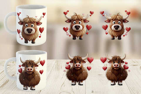 Mug Wrap Valentine Highland Cow Sublimation artnoy 
