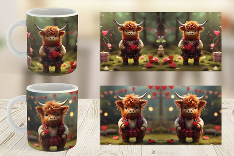 Mug Wrap Valentine Highland Cow Sublimation artnoy 