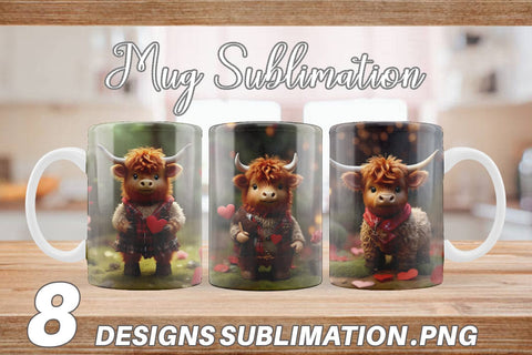 Mug Wrap Valentine Highland Cow Sublimation artnoy 