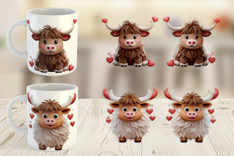 Mug Wrap Valentine Highland Cow Sublimation artnoy 