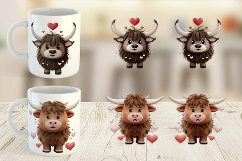 Mug Wrap Valentine Highland Cow Sublimation artnoy 