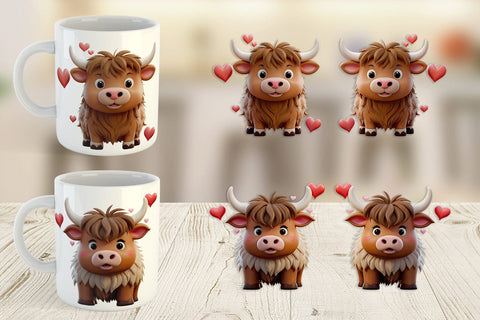 Mug Wrap Valentine Highland Cow Sublimation artnoy 