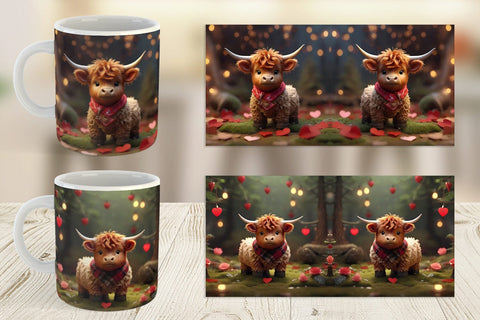 Mug Wrap Valentine Highland Cow Sublimation artnoy 