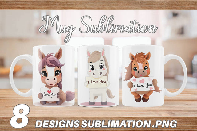 Mug Wrap Valentine Horse Cartoon Sublimation artnoy 