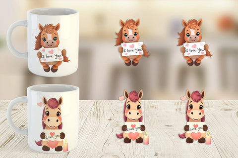 Mug Wrap Valentine Horse Cartoon Sublimation artnoy 