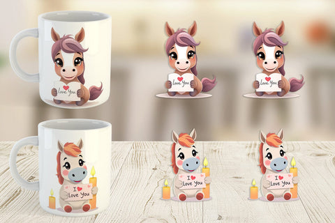 Mug Wrap Valentine Horse Cartoon Sublimation artnoy 