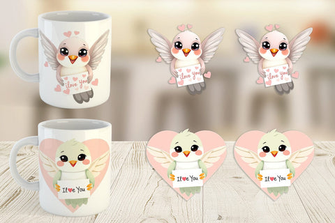 Mug Wrap Valentine Hummingbird Cartoon Sublimation artnoy 
