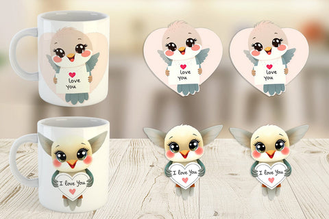 Mug Wrap Valentine Hummingbird Cartoon Sublimation artnoy 