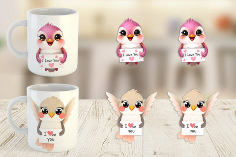Mug Wrap Valentine Hummingbird Cartoon Sublimation artnoy 