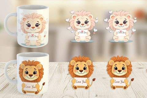 Mug Wrap Valentine Lion Cartoon Sublimation artnoy 