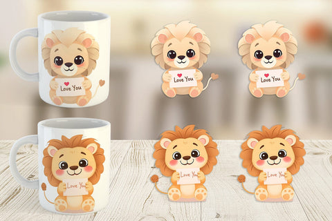 Mug Wrap Valentine Lion Cartoon Sublimation artnoy 