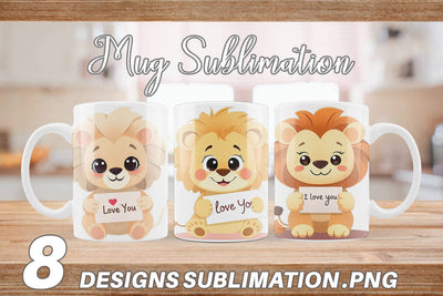 Mug Wrap Valentine Lion Cartoon Sublimation artnoy 