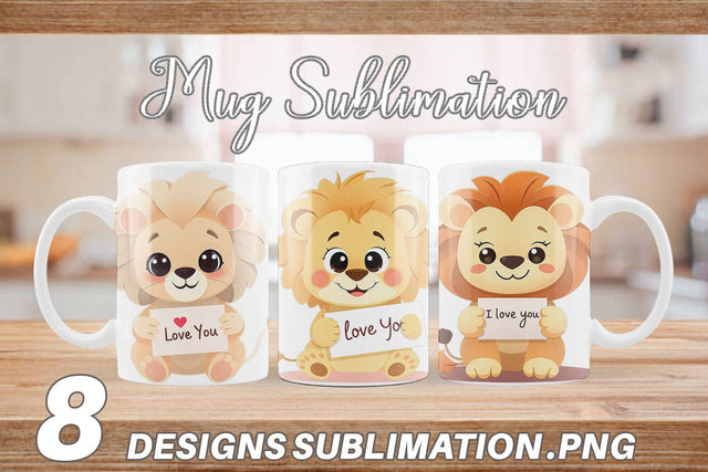 Mug Wrap Valentine Lion Cartoon Sublimation artnoy 