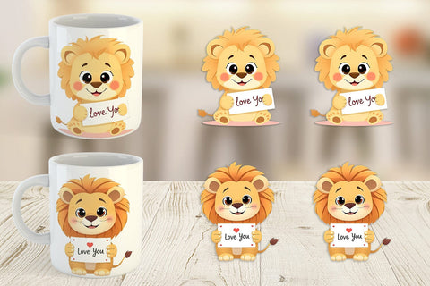 Mug Wrap Valentine Lion Cartoon Sublimation artnoy 