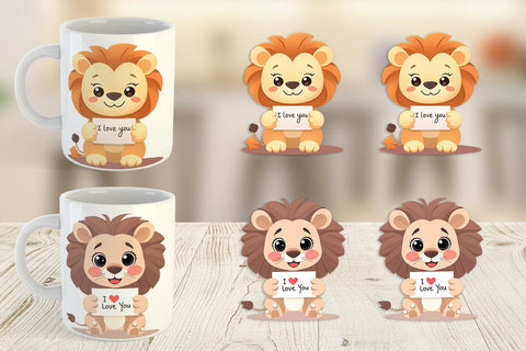 Mug Wrap Valentine Lion Cartoon Sublimation artnoy 