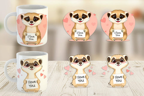 Mug Wrap Valentine Meerkat Cartoon Sublimation artnoy 