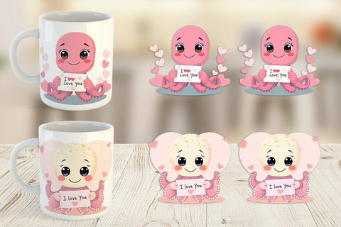 Mug Wrap Valentine Octopus Cartoon Sublimation artnoy 