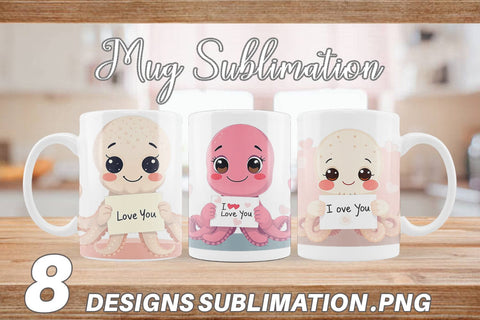 Mug Wrap Valentine Octopus Cartoon Sublimation artnoy 