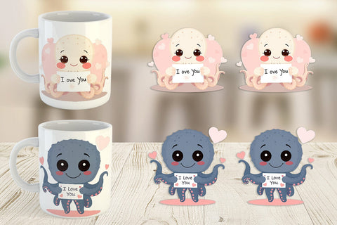 Mug Wrap Valentine Octopus Cartoon Sublimation artnoy 