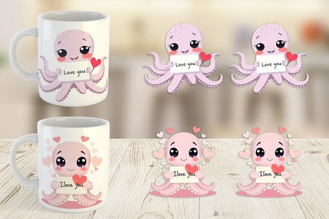 Mug Wrap Valentine Octopus Cartoon Sublimation artnoy 