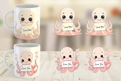 Mug Wrap Valentine Octopus Cartoon Sublimation artnoy 
