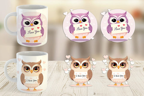 Mug Wrap Valentine Owl Cartoon Sublimation artnoy 