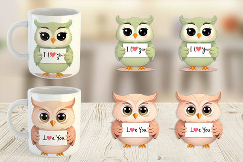Mug Wrap Valentine Owl Cartoon Sublimation artnoy 