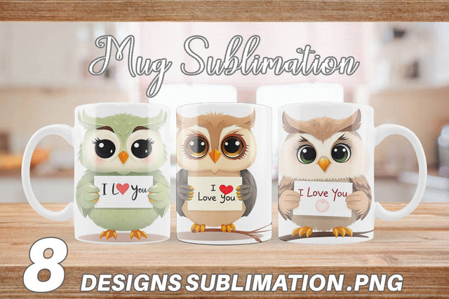 Mug Wrap Valentine Owl Cartoon Sublimation artnoy 