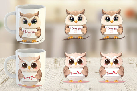 Mug Wrap Valentine Owl Cartoon Sublimation artnoy 