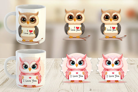 Mug Wrap Valentine Owl Cartoon Sublimation artnoy 