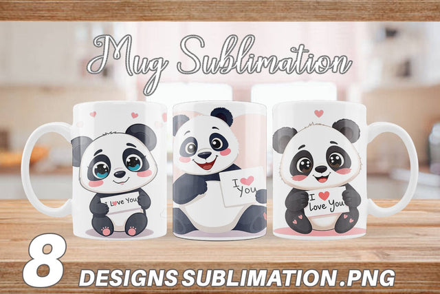 Mug Wrap Valentine Panda Cartoon Sublimation artnoy 
