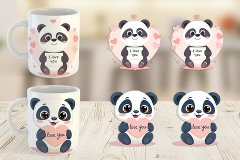 Mug Wrap Valentine Panda Cartoon Sublimation artnoy 