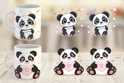 Mug Wrap Valentine Panda Cartoon Sublimation artnoy 