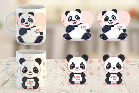 Mug Wrap Valentine Panda Cartoon Sublimation artnoy 