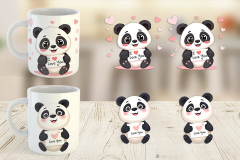 Mug Wrap Valentine Panda Cartoon Sublimation artnoy 