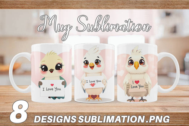 Mug Wrap Valentine Parrot Cartoon Sublimation artnoy 