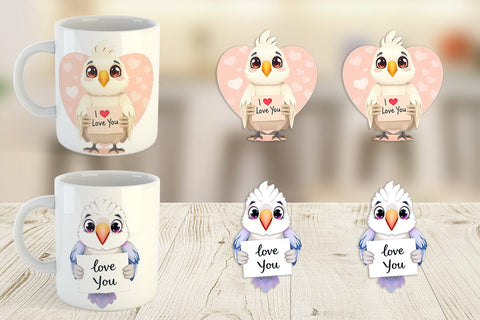 Mug Wrap Valentine Parrot Cartoon Sublimation artnoy 