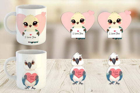 Mug Wrap Valentine Parrot Cartoon Sublimation artnoy 