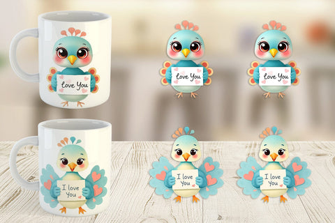 Mug Wrap Valentine Peacock Cartoon Sublimation artnoy 