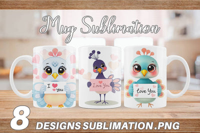 Mug Wrap Valentine Peacock Cartoon Sublimation artnoy 