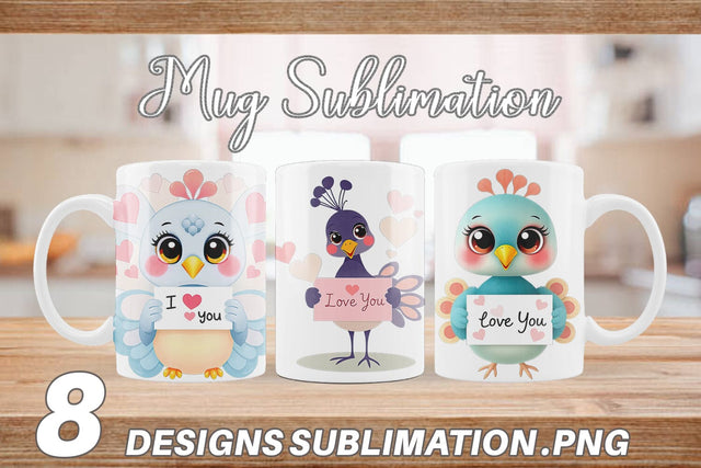Mug Wrap Valentine Peacock Cartoon Sublimation artnoy 