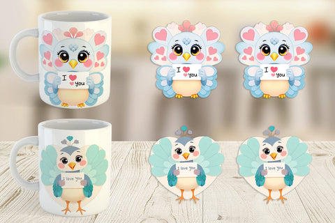 Mug Wrap Valentine Peacock Cartoon Sublimation artnoy 