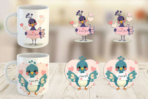 Mug Wrap Valentine Peacock Cartoon Sublimation artnoy 