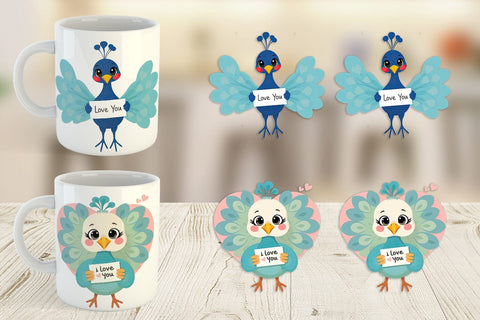 Mug Wrap Valentine Peacock Cartoon Sublimation artnoy 