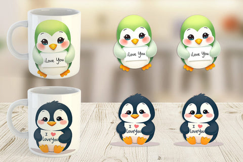 Mug Wrap Valentine Penguin Cartoon Sublimation artnoy 